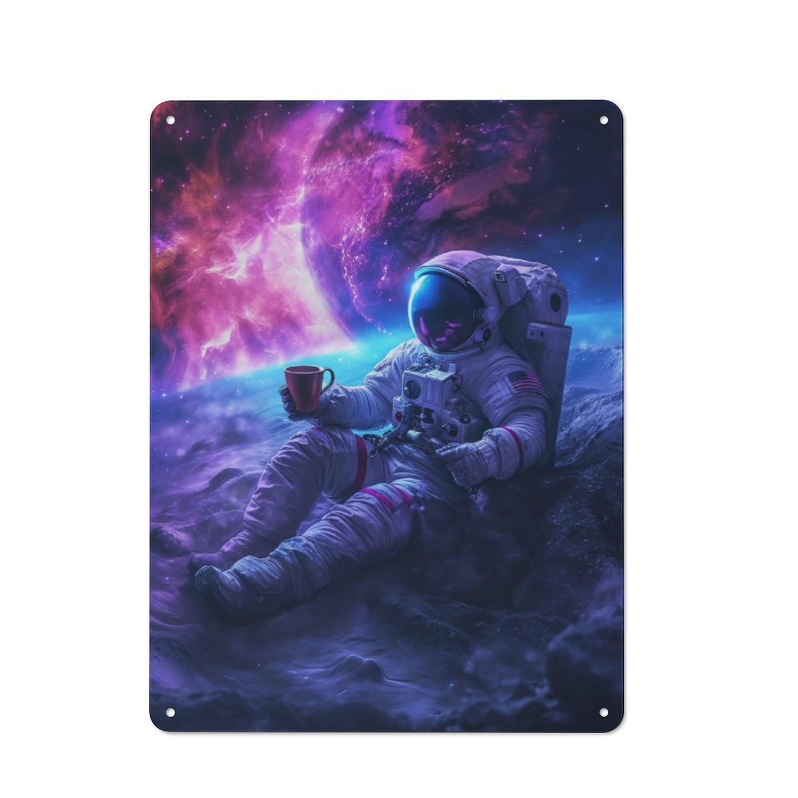 Junmoney Coffee Astronaut In Space Metal Plaque 40X30cm With For Garage Wall, Rustic Decor, For Winter Interiors And Metal Sign Collectors
