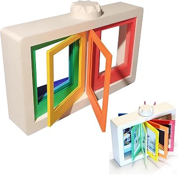 MILRCH Rotating Mini Photo Frame for Desk, 12 Capacity 360 Rotating 54x85mm Photos, Cute & Unique Mini Photo Frame Rainbow