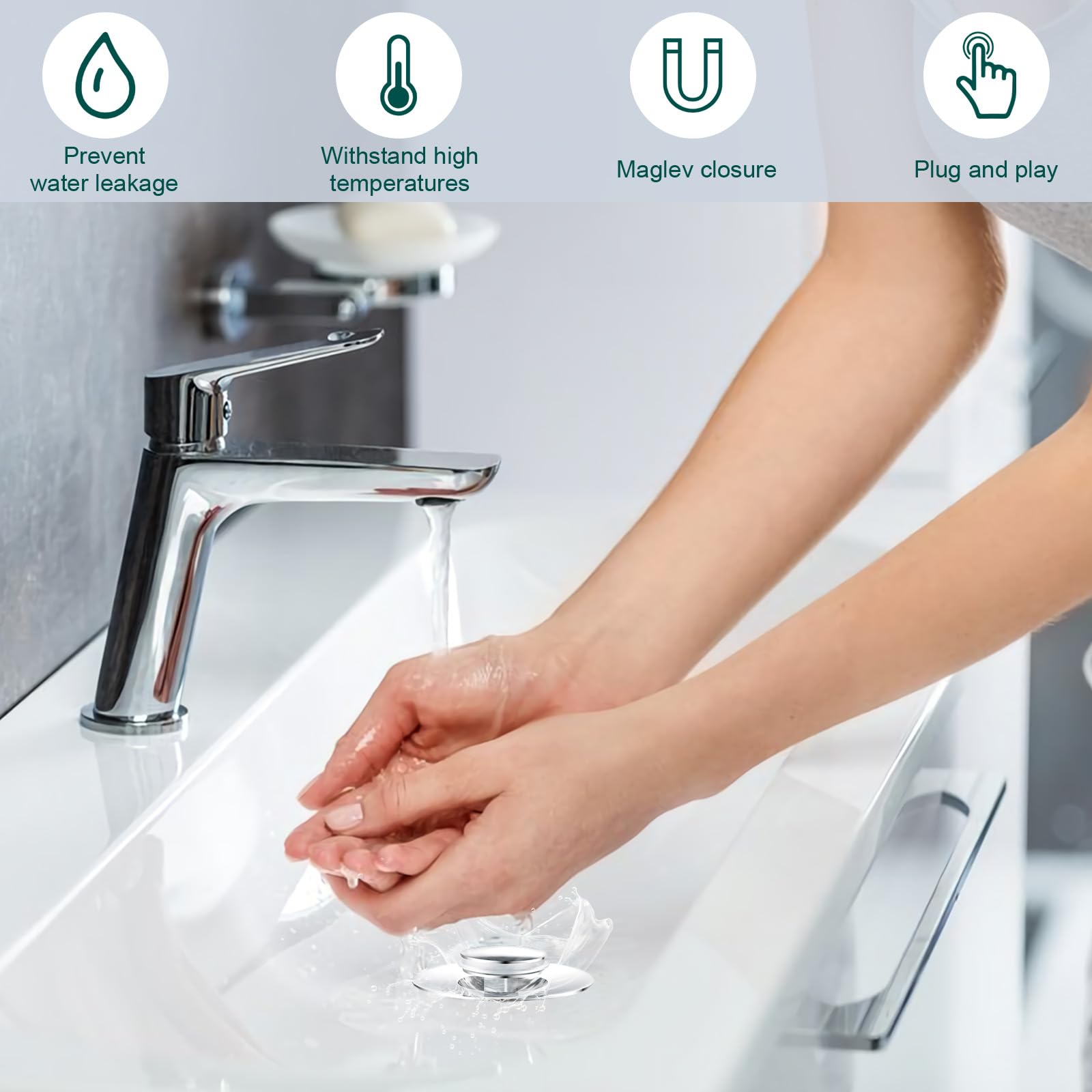 Repuesto de filtro de drenaje de bañera, diseño universal de acero inoxidable antiobstrucción con recogedor de pelo, botón pulsador sin obstrucciones, actualización 3 en 1