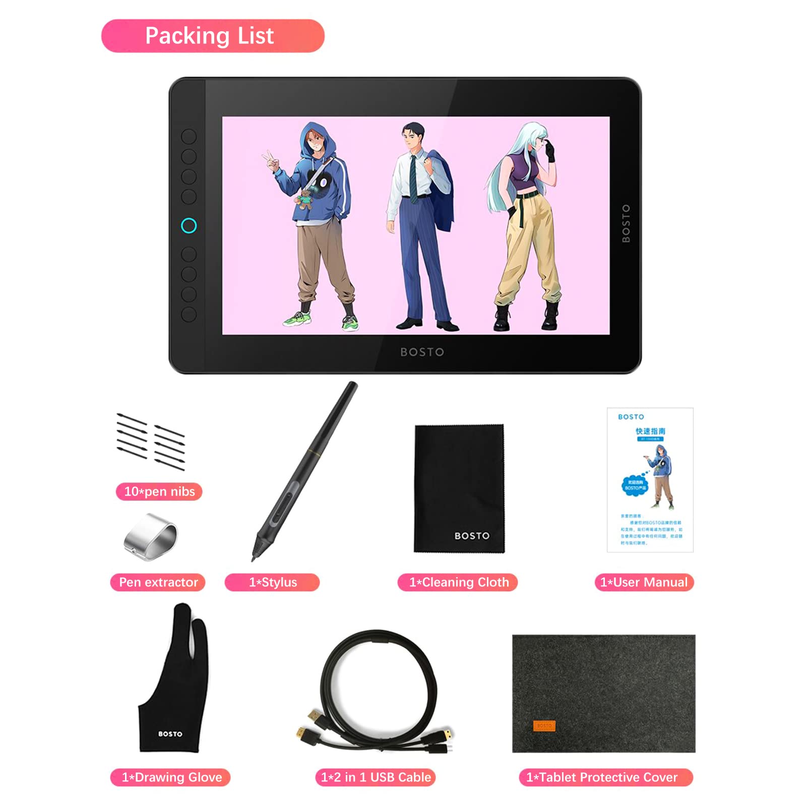 BT-13HDK Tavoletta Grafica portatile 13,3 pollici H-IPS LED Screen Display Digital Art Ding Pad 8192 Livello di pressione Tecnologia Passiva 8 tasti di scelta rapida personalizzabili