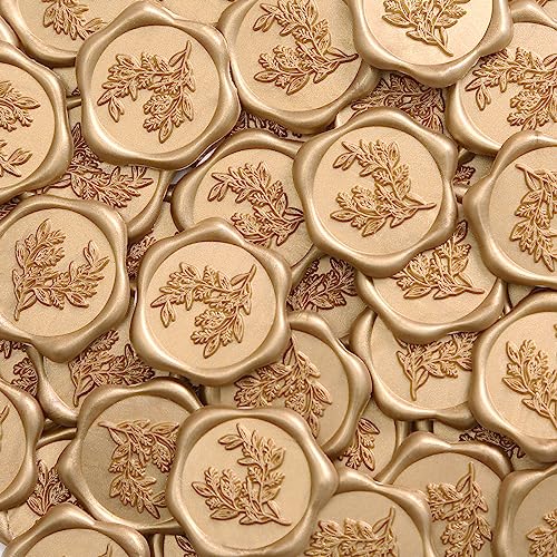 UNIQOOO Wax Seal Stickers - Eucalyptus Wedding Invitation Envelope Seal Stickers 50 Pcs Self- Adhesive Prosecco Metallic Light Gold Stickers Perfect for Invitation Christmas Gift Wrapping