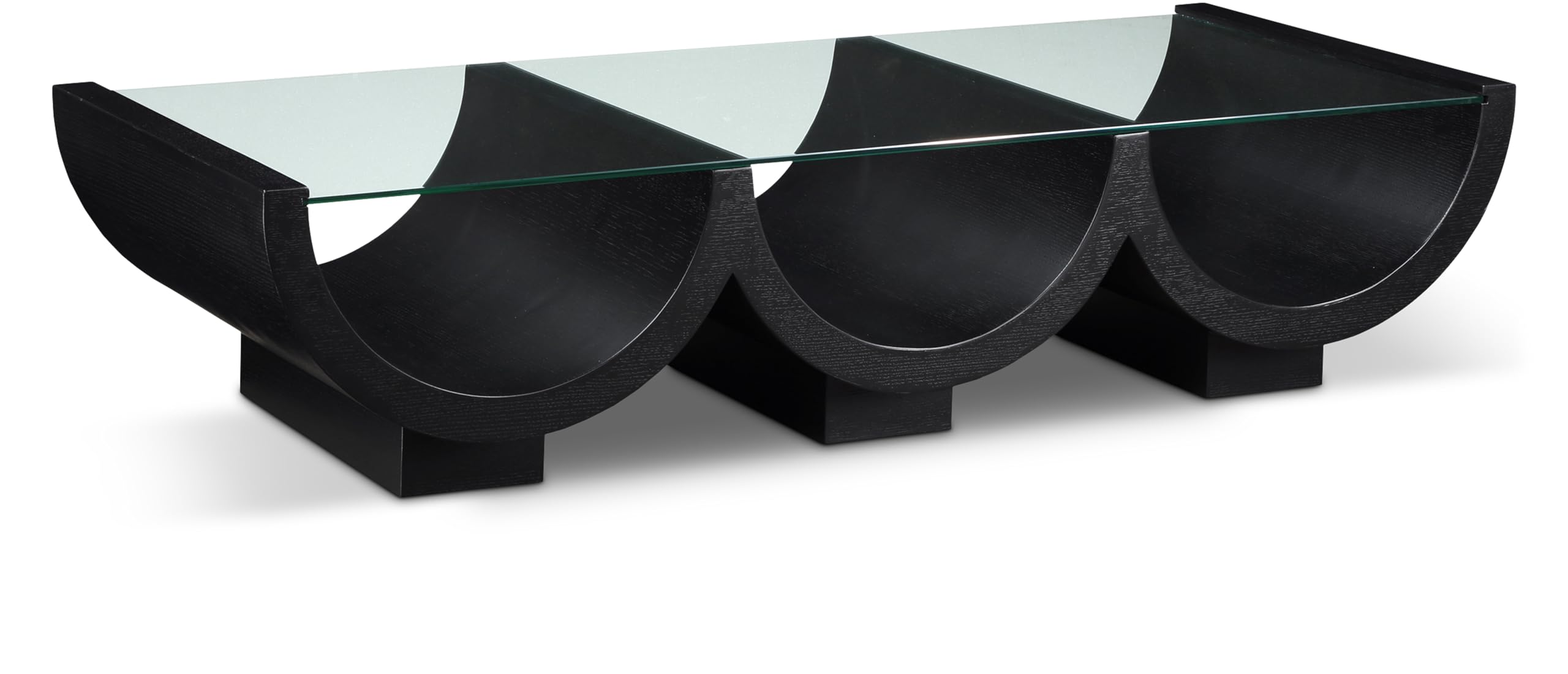 Photo 1 of Meridian Furniture 99023Brown-CT Beverwil Collection Art Deco Coffee Table with Rich Dark Brown Finish, Natural Oak Veneer, Glass Top, 60" W x 25" D x 14" H, Brown