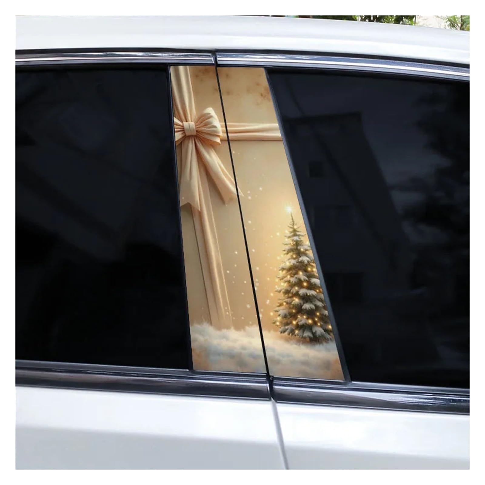 Car Side Decals 2pcs Christmas Bow Cedar Blue Butterfly Gift Tree Car Doorpost Vinyl Decal Sunscreen Self-Adhesive B-Pillar Stickers(Style O)