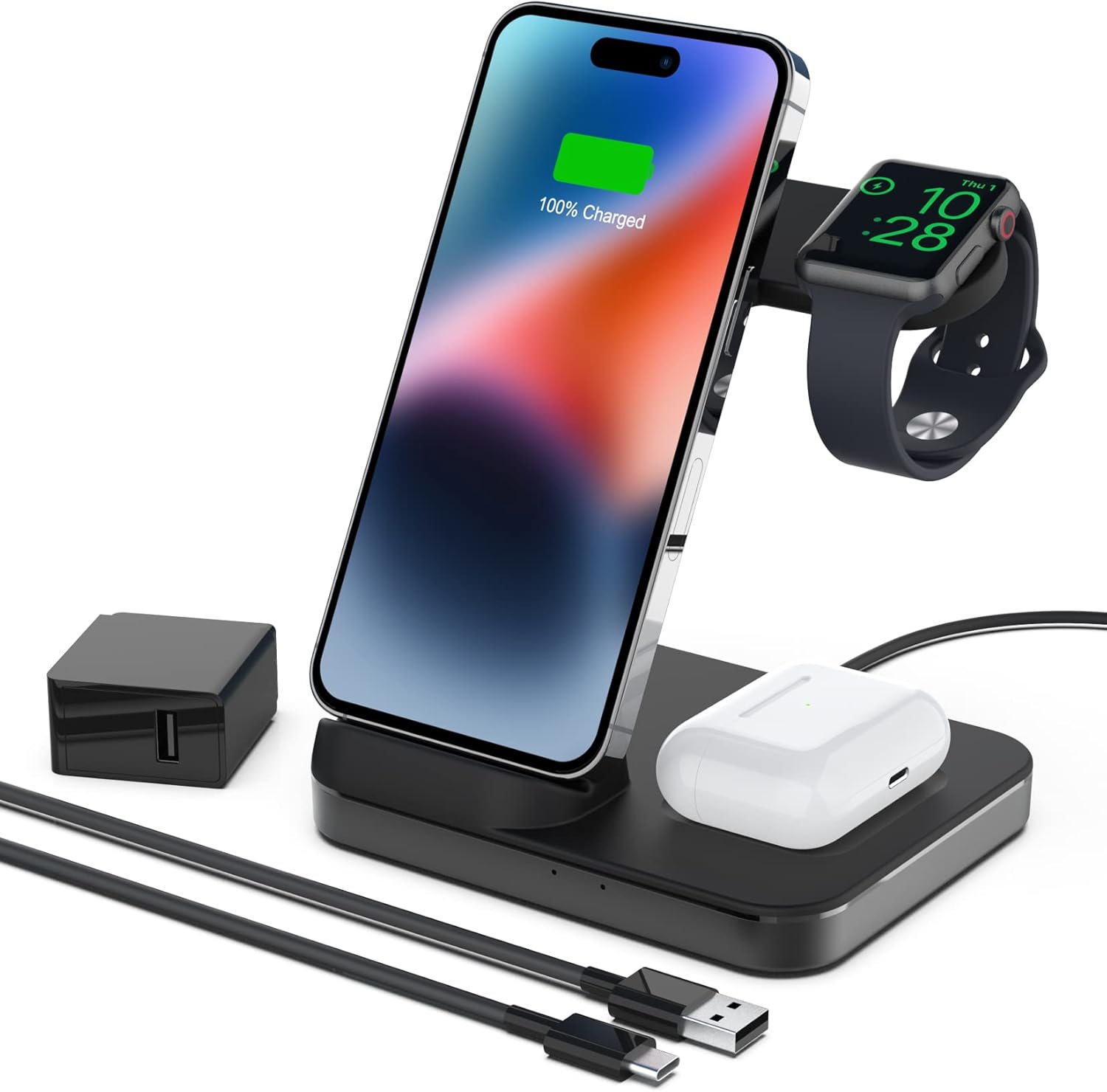Wi-fi Charger, Boaraino 3 in 1 Wi-fi Charging Station Appropriate with iPhone 13/13 Mini/13 Professional/13 Professional Max/12/11/X/8, Apple Watch 7/6/5/4/3/SE, Airpods 2/Professional