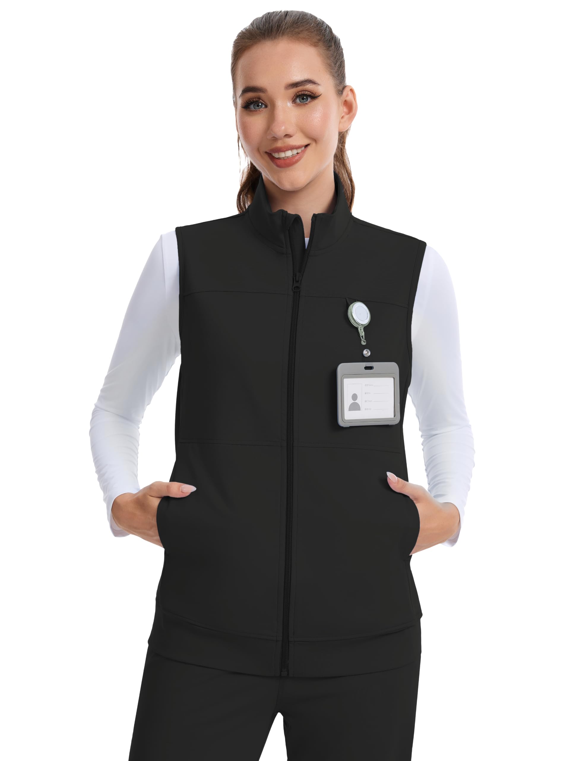QBK Women's Lightweight Stretch Stand Collar Healthcare Scrub Vest
