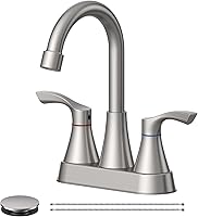 Evolvegoods Brushed Nickel 4 Inch Centerset Bathroom Faucet, 2-Handle Stainless Steel Sink Faucet with Pop-Up Drain & Supply Hoses