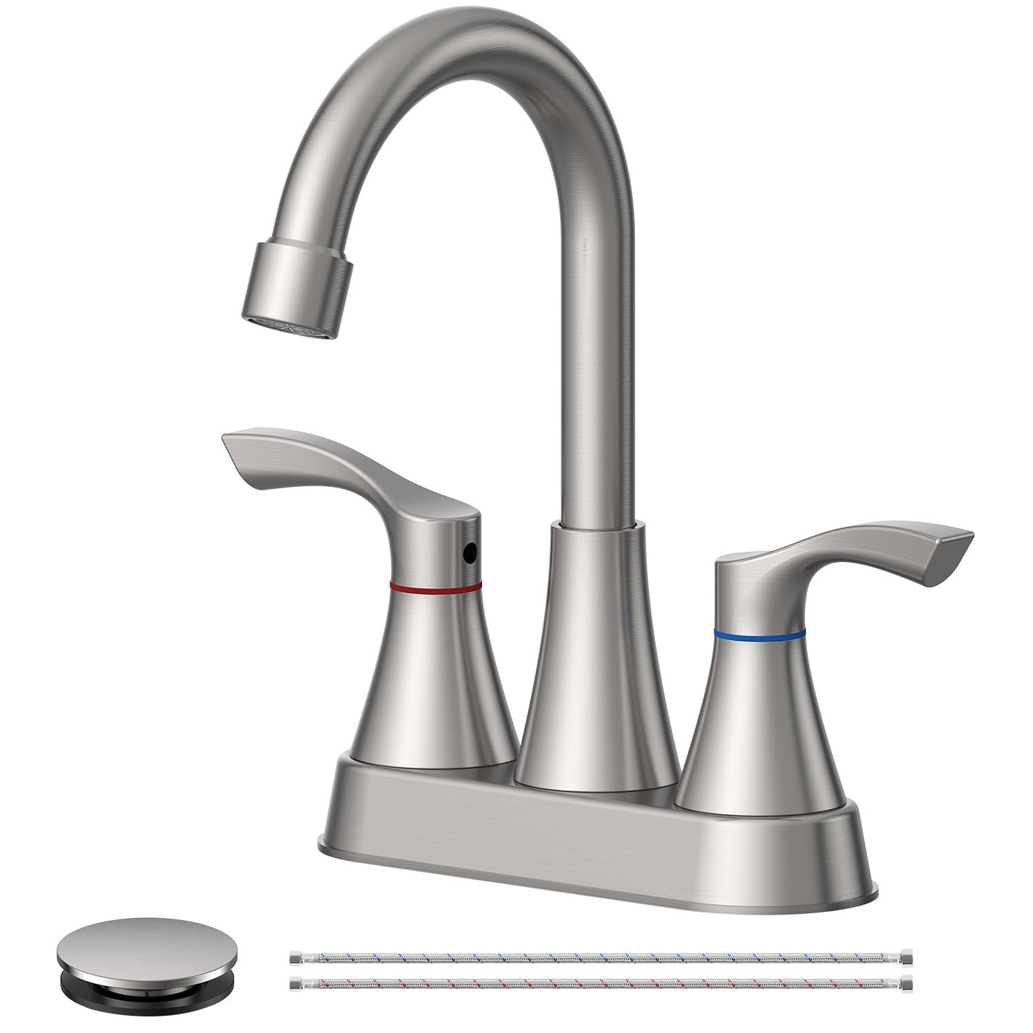 Photo 1 of ***FACTORY SEALED*** Brushed Nickel Bathroom Faucet 3 Hole 4 Inch Stainless Steel Bathroom Sink Faucet 2 Handle Centerset Faucet for Bathroom Sink Vanity with Pop Up Drain and 2 Supply Hoses by Evolvegoods