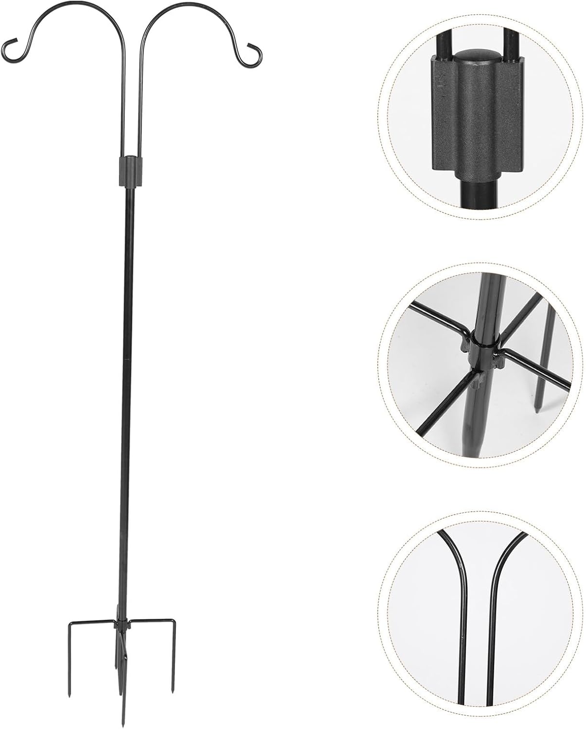 Operitacx Double Shepherds Hook Iron Garden Inserted Hook Outdoor Yard Hanging Plants Xmas Lights Prong Base Patio Décor Lamp Hanging