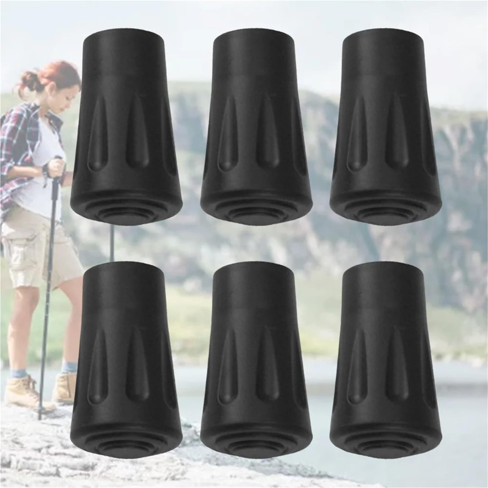 Ochraniacz na laski Trekkingowe gumowe końcówki Czarne 6/12 szt(Black-12pcs)