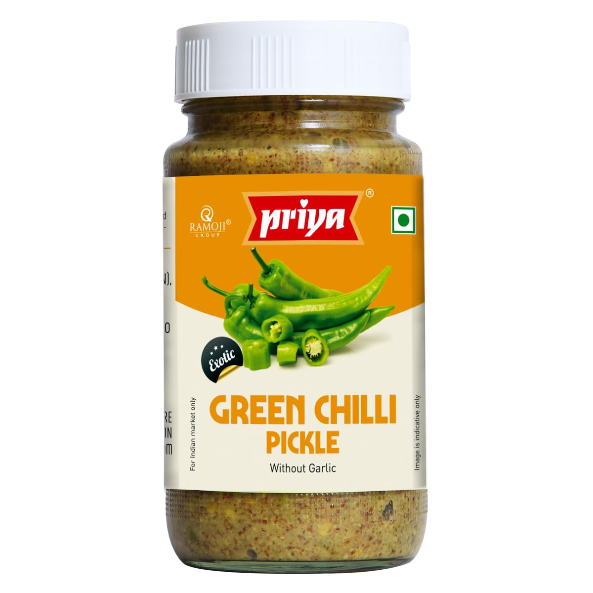 Priya Green Chilli Pickle without Garlic, 300g - Homemade Hari Mirch Achar - Traditional South Indian Taste