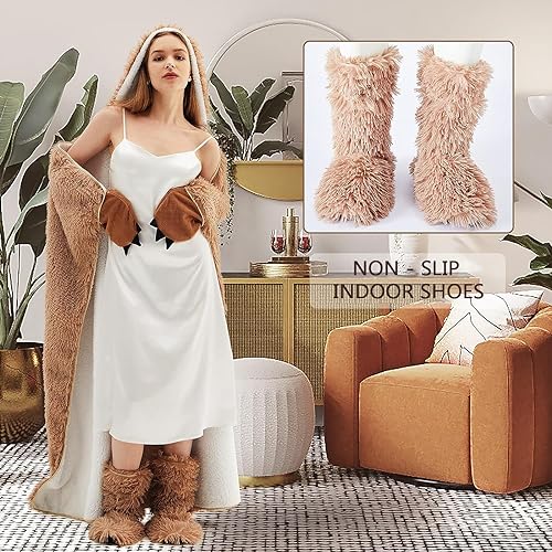 Faultier Decke mit Ärmeln und Hüttenschuhe - Faultier Geschenk für Frauen | Sherpa Fleece Kuscheldecke mit ärmeln, Tragbare Decke zum Anziehen als Weihnachten Geburtstagsgeschenk für Frauen Damen