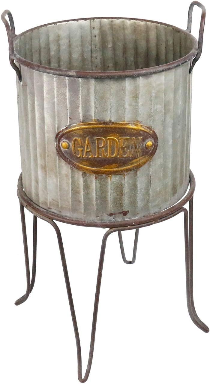 Alpine Corporation - Maceta Grande de Metal para Exteriores, 51 cm de Alto, con Soporte