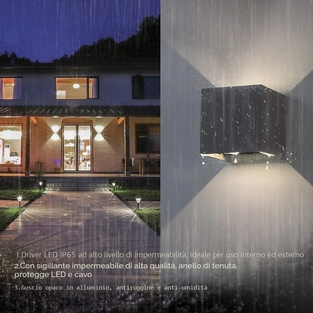 K-Bright 4 Pack Applique da Parete Interno/Esterno LED 12W Applique Esterno Angolo del Fascio Regolabile su e Giù 4000K Bianco Naturale Lampada da Parete IP65 Impermeabile (Grigio scuro)