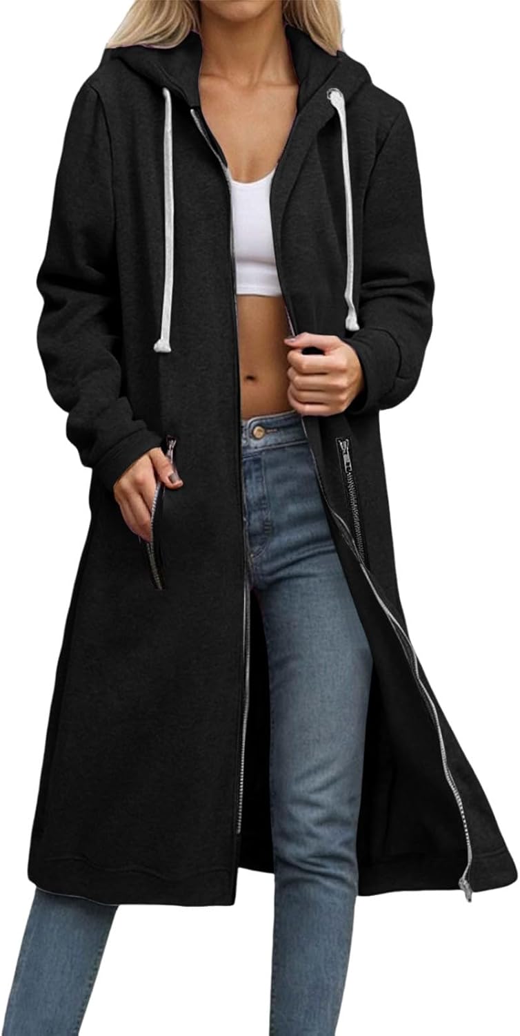 Zip Up Hoodies for Women Oversized Fleece Long Pullover Hooded Sweatshirts Casual Long Sleeve Fall Jackets Coat 2025