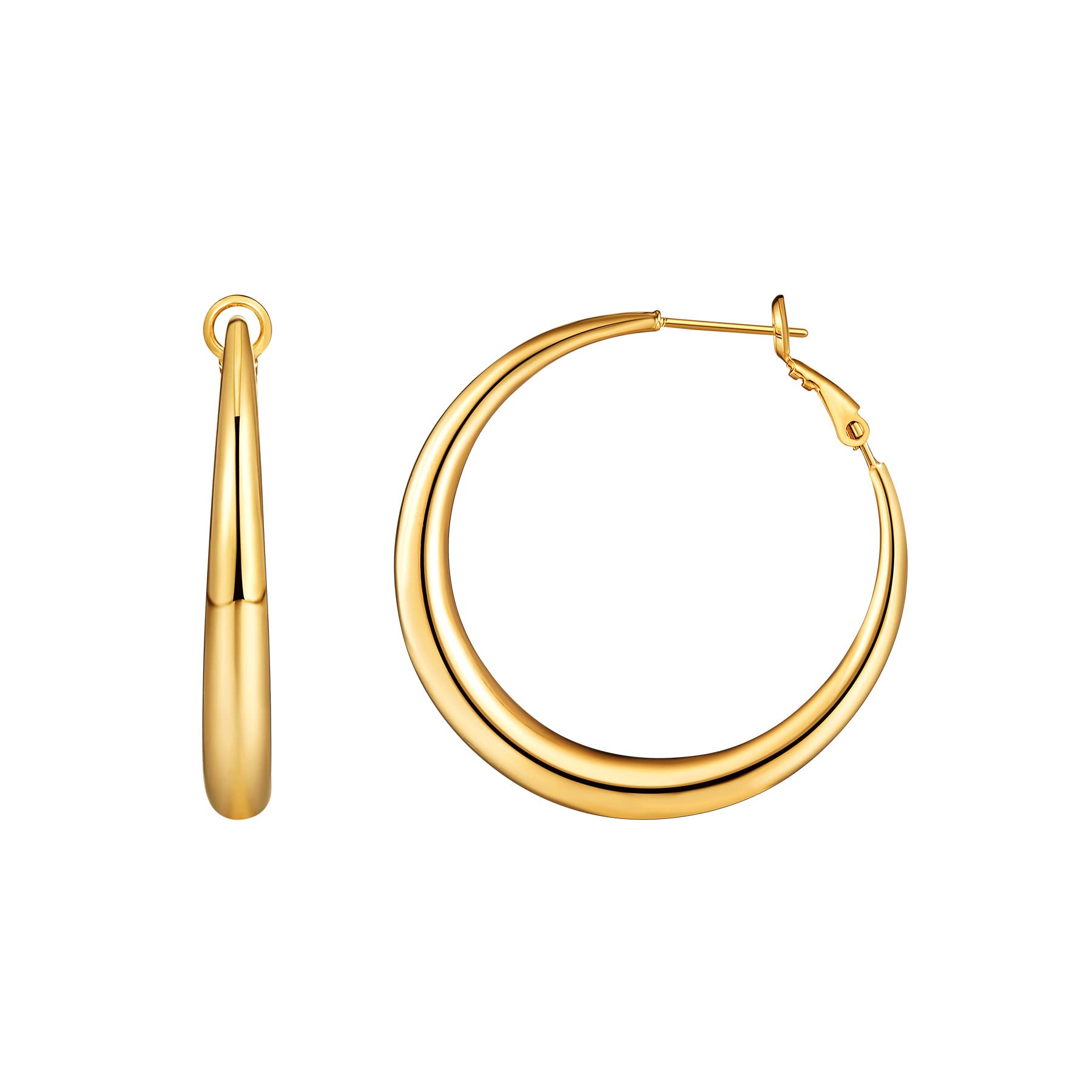 T400Gold Silver Plated Hoop Earrings for Women Medium Tapered Tube Chunky Round Hoops