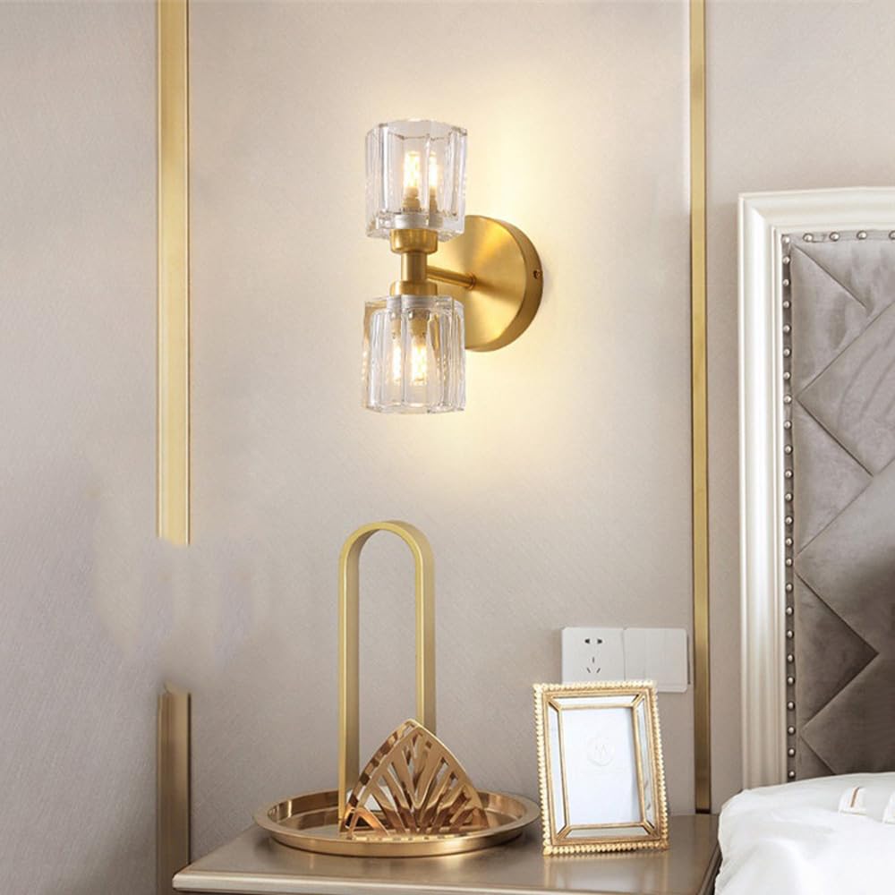 2 Applique da Parete in Ottone E Cristallo con Luce Verso l'Alto E Verso Il Basso per Interni Bagno Lampada da Parete Lineare Vintage Lampada da Parete in Vetro Lampade da Parete per Camera da Letto