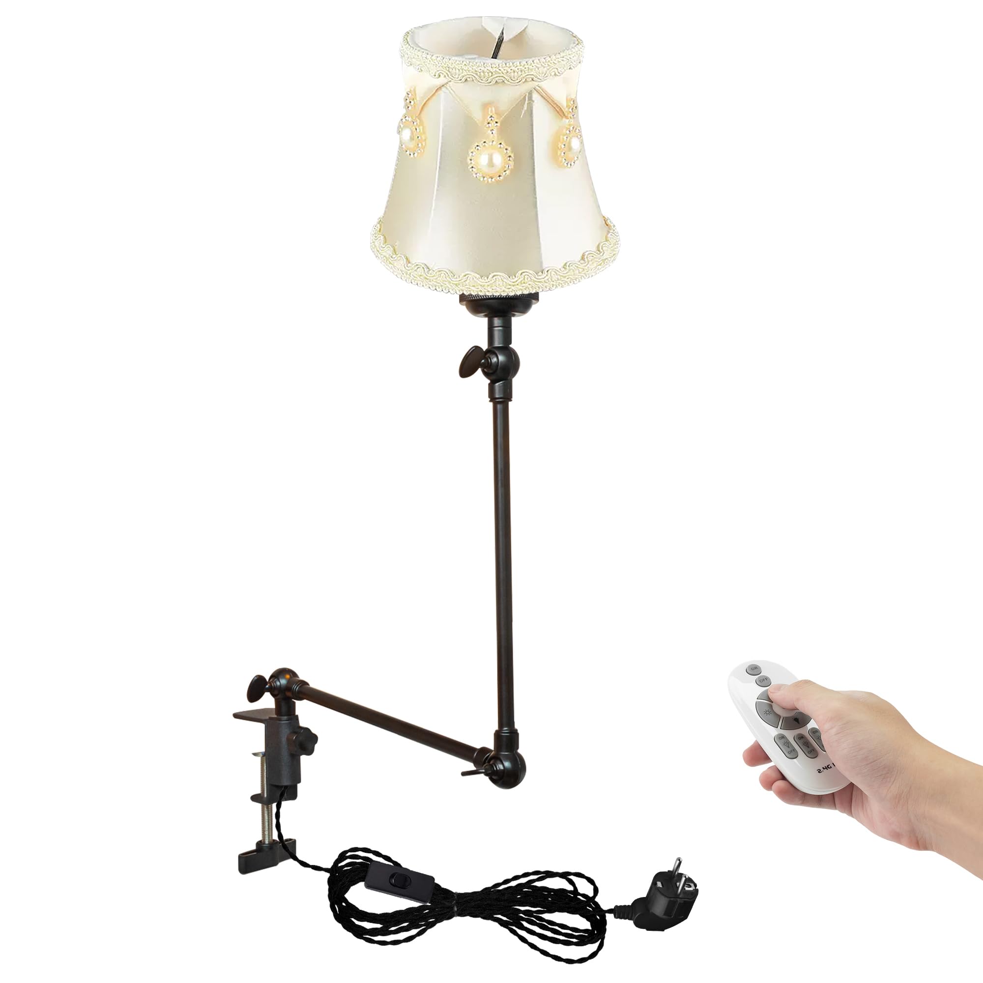 Klemmleuchte mit Fernsteuerung,1 Packung Leselampe mit 2,5 m Kabel, Dimmbar Nachttischlampe,Augenpflege Schreibtischlampe für Büro Heimgebrauch, E27 Lampenhalterung - DZ0332/13