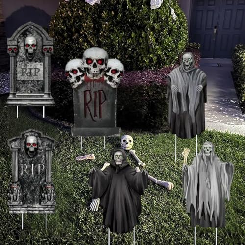 6 Stück Halloween Grabstein Deko,Schaumstoff RIP Grabsteine,Outdoor Grabsteine für den Garten,Hof-Requisiten,Halloween Deko Outdoor,für Party,Spukhaus,Friedhof,Rasen im Freien,Draußen
