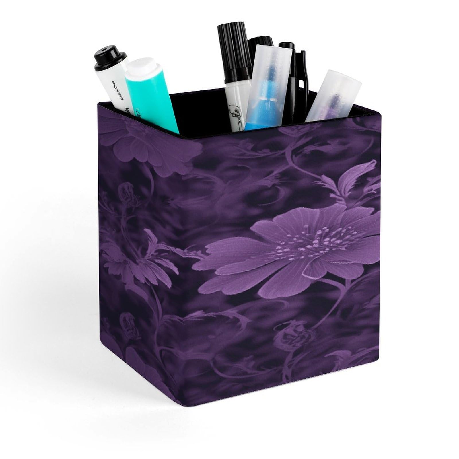 VstaDank Purple Pen Holder Square Pencil Holder Leather Pencil Cup Pen Organizer Makeup Brush Holders Pen Cups Desktop Stationery Organizer for Home Office Desk Organizers