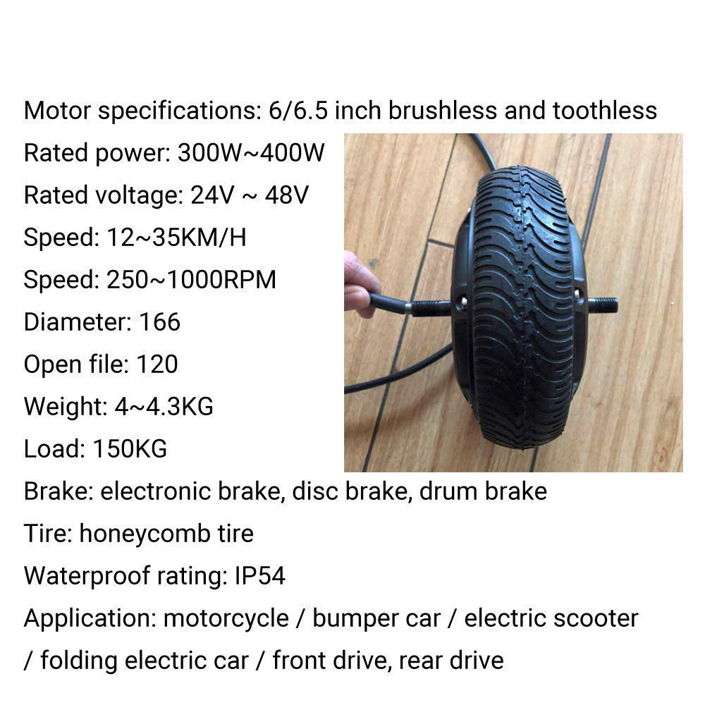 Pneumatici per ruote di ricambio per scooter, scooter elettrico, motore senza denti brushless da 6,5 pollici 300w, pneumatico a nido d'ape antideflagrante, IP54 impermeabile, adatto per guida anterior