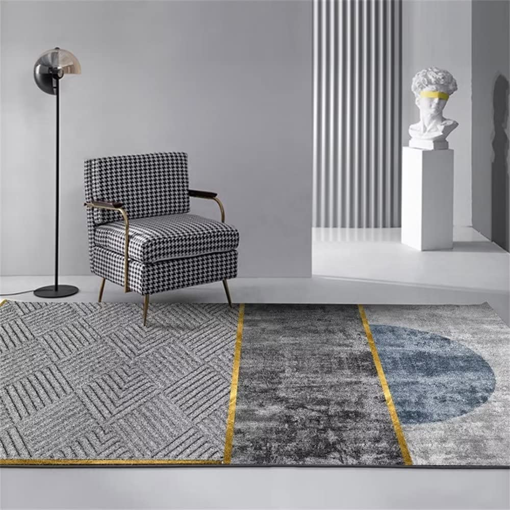 Tapis De Prière Accessoires De Chambre De Filles Durable Gris Bleu Style De Motif Géométrique Facile À Nettoyer Et Tapis Confortable Tapis Lavables pour Le Salon 100X200cm