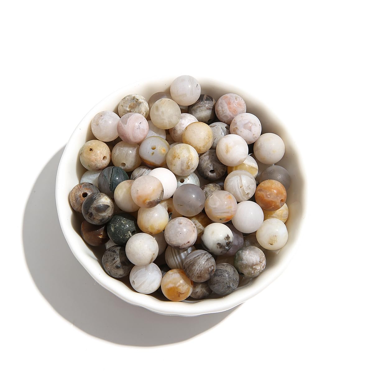 Natural Matte Stone Beads 6mm Bamboo Leaf Agate Round Gemstone Beads Spacer Charm Energy Healing Beads DIY for Bracelet Necklace Earrings Jewelry Making