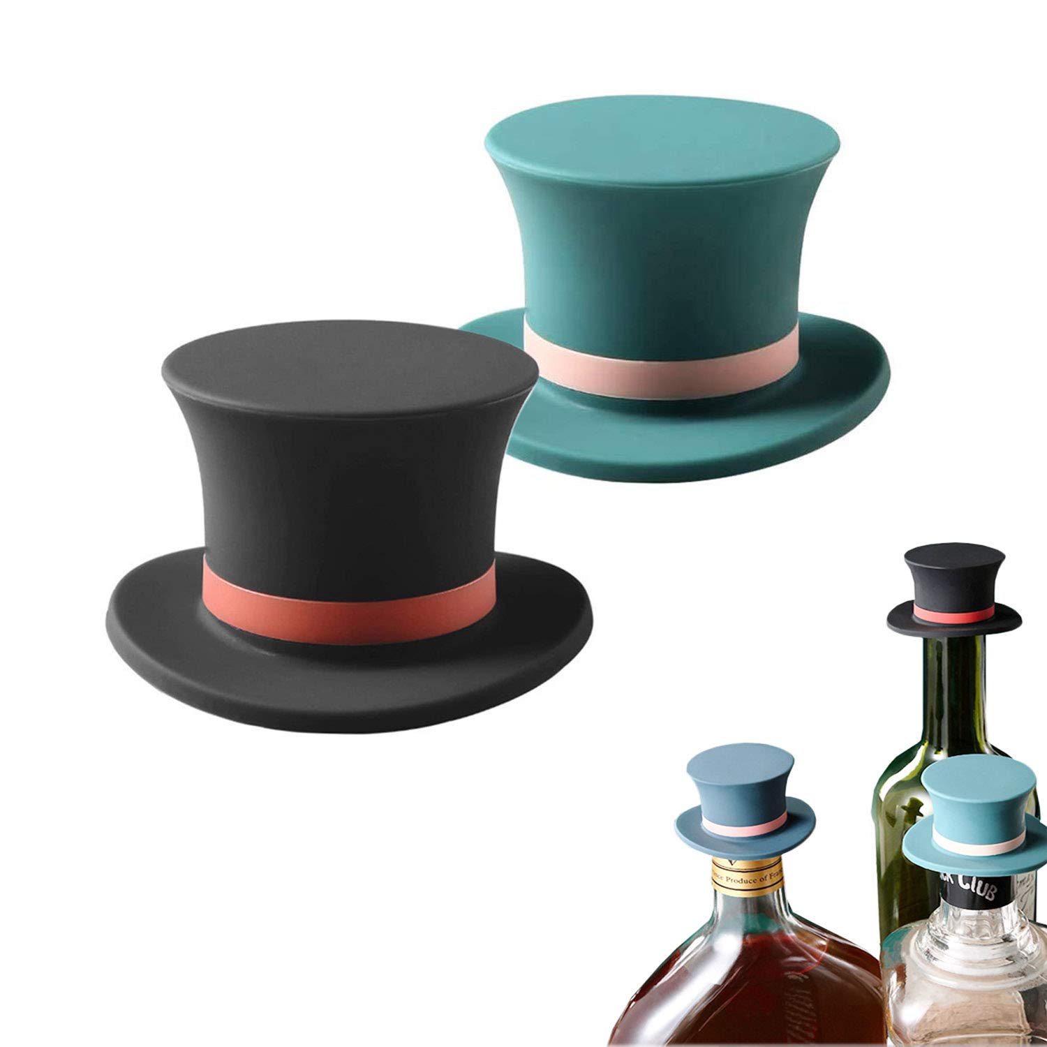 Silicone Wine Stoppers, 2 Pcs Funny Stopper for Wine Bottle,Wine Bottle Stoppers Wine Bottle Saver Silicone Wine Vacuum Stoppers for Wine Bottle,Top Hat Wine Bottle Stopper,Beer Corks