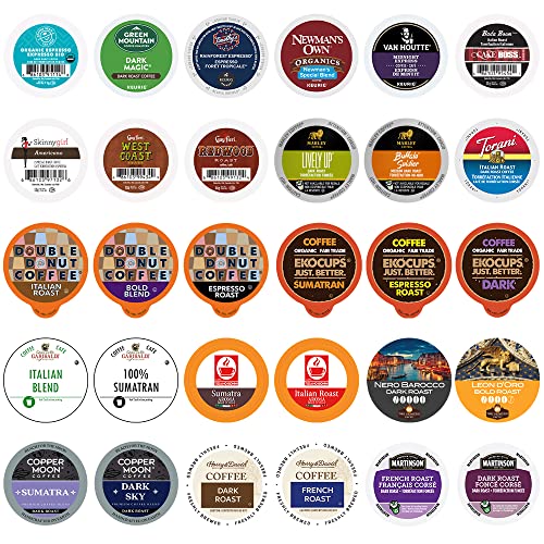 Custom Variety Pack Coffee Pod Variety Pack, Dark Roast and Bold Flavors, Single Serve Cups for Keurig K-Cup Machines - Robust Assortment with No Duplicates, 30 Count - Great Coffee Gift