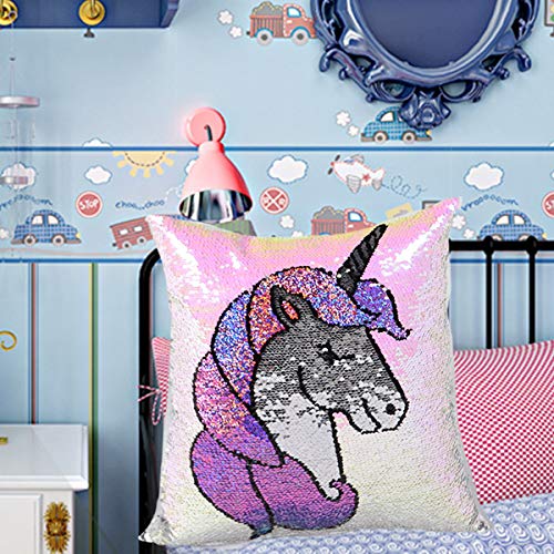 Leegleri 43528-56196 Unicorn Sequins Throw Pillow Case,Unicorn Gift thumb #7