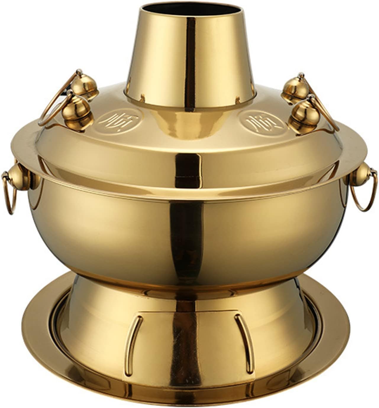 NGDFGR Traditional Chinese Copper Hot Pot,Vintage Copper Shabu Hot Pot Pan,Food Grade Stainless Steel Charcoal Shabu Hotpot Cooker Chinese Traditional Stew Pot Soup Pot Cookware,Gold-30cm