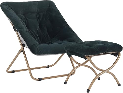 Miniatura 102 de Comfy - Silla de dormitorio plegable de gran tamaño con piel sintética suave, marco de metal, para dormitorio, sala de estar, balcón, patio,