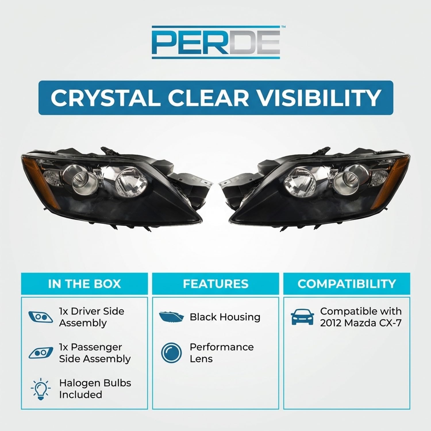 Amazon.com: PERDE Headlights Compatible with Mazda CX-7 2012 Black