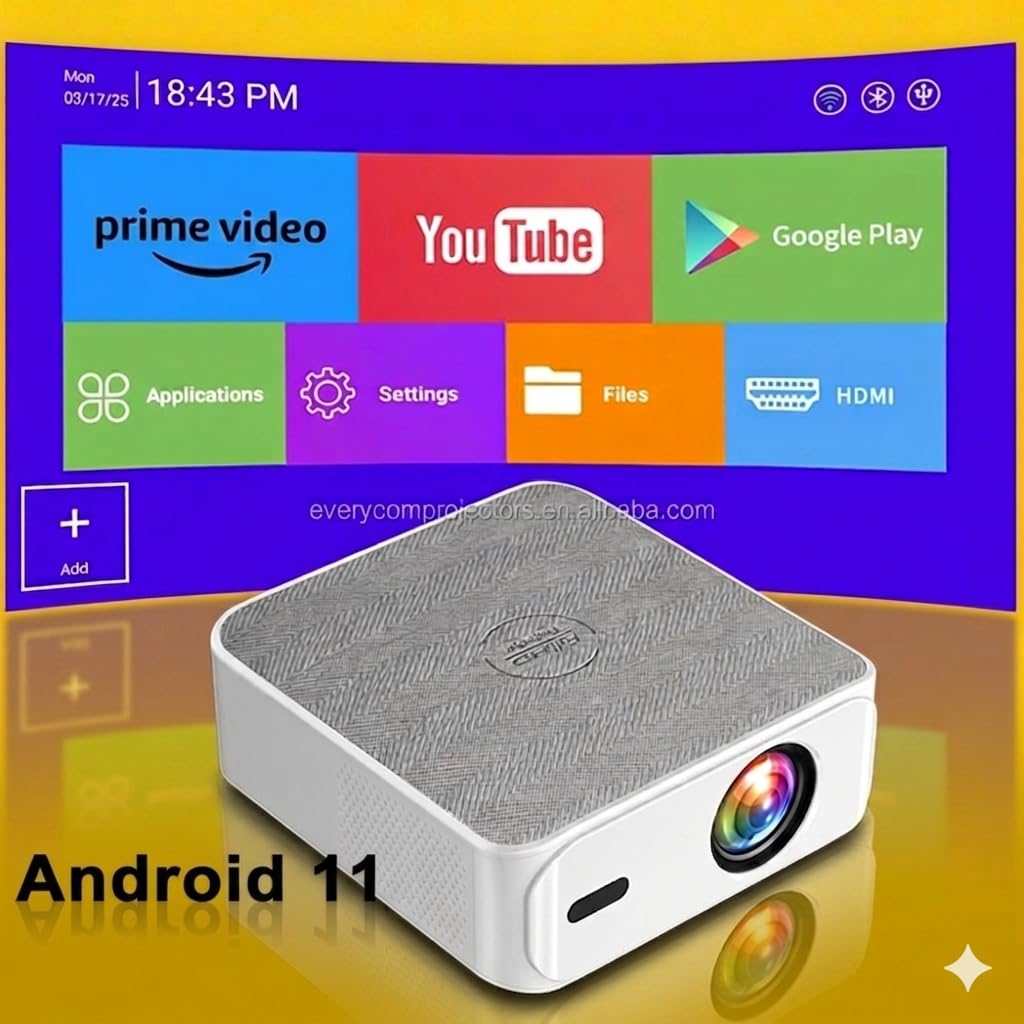 Projecteur Portable 4K Full HD 1080P avec Support Ajustable Intégré, HDMI/USB, Home Cinéma