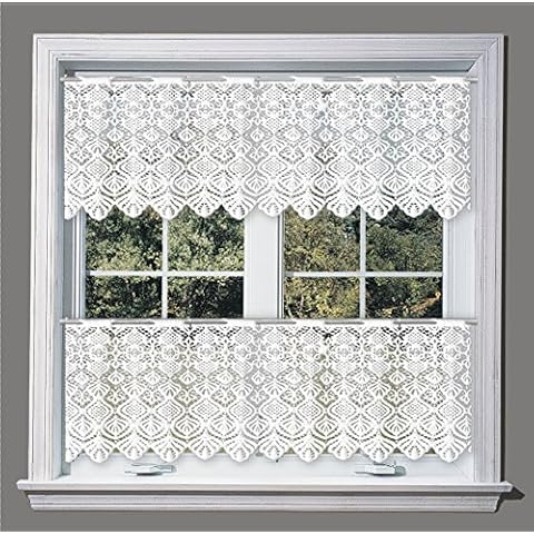 MforStyle White Kitchen Cafe Net Curtain Lace Sold by the metre Drop 14" (35cm) HEMMED FINISHED SIDES Cover