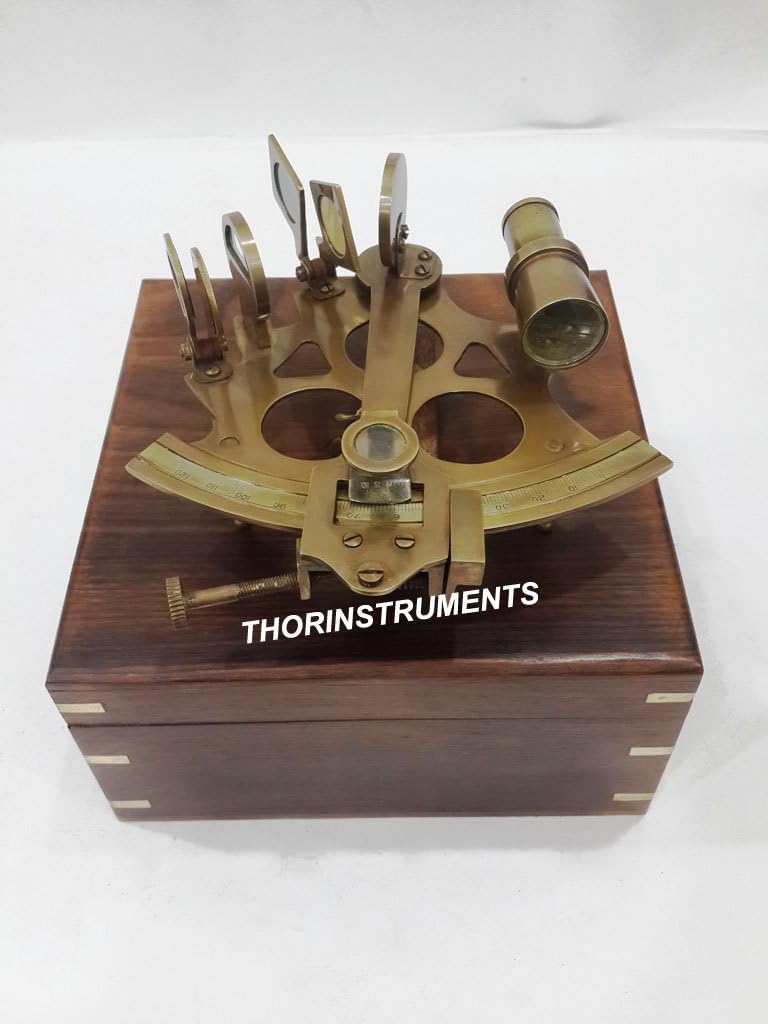 Antique Brass Collectible Nautical Marine Sextant w/Wooden Box Rustic Vintage Home Decor Gifts