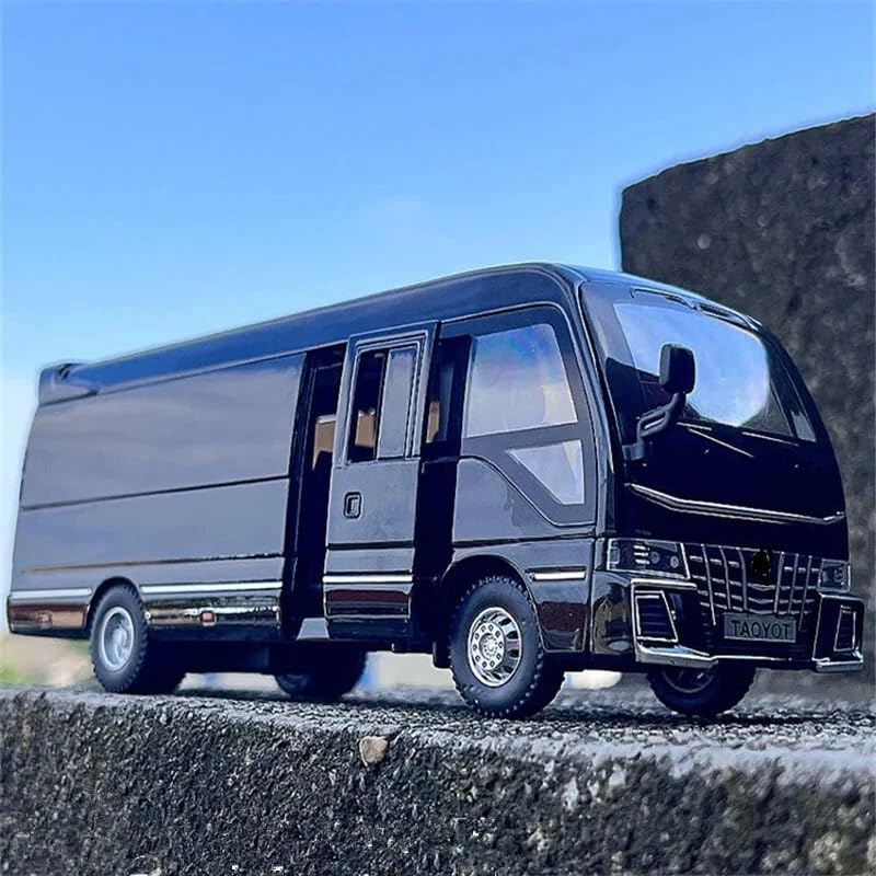 Image of 1.32 Scale Toyo ta Coaster Bus Exclusive Alloy Metal Pull Back Die-cast Model with Sound Light Mini Auto Toy for Kids Metal Model Toy with Sound and Light. (1.32 Scale -Black)