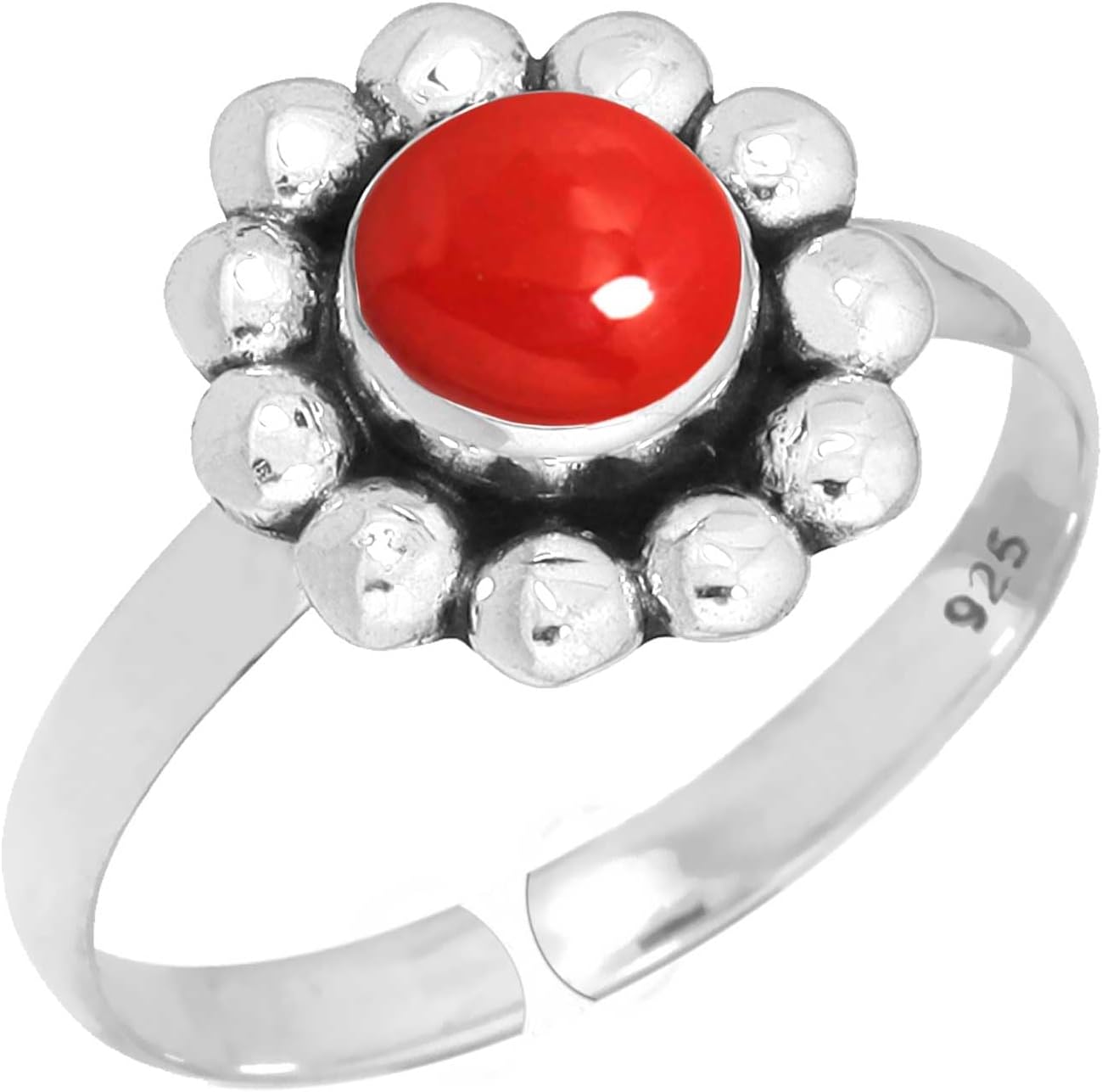 Boho Handmade Jewelry Natural Gemstone Lapis, Pearl, Amber, Carnelian Round Genuine 925 Sterling Silver Adjustable Ring For Women