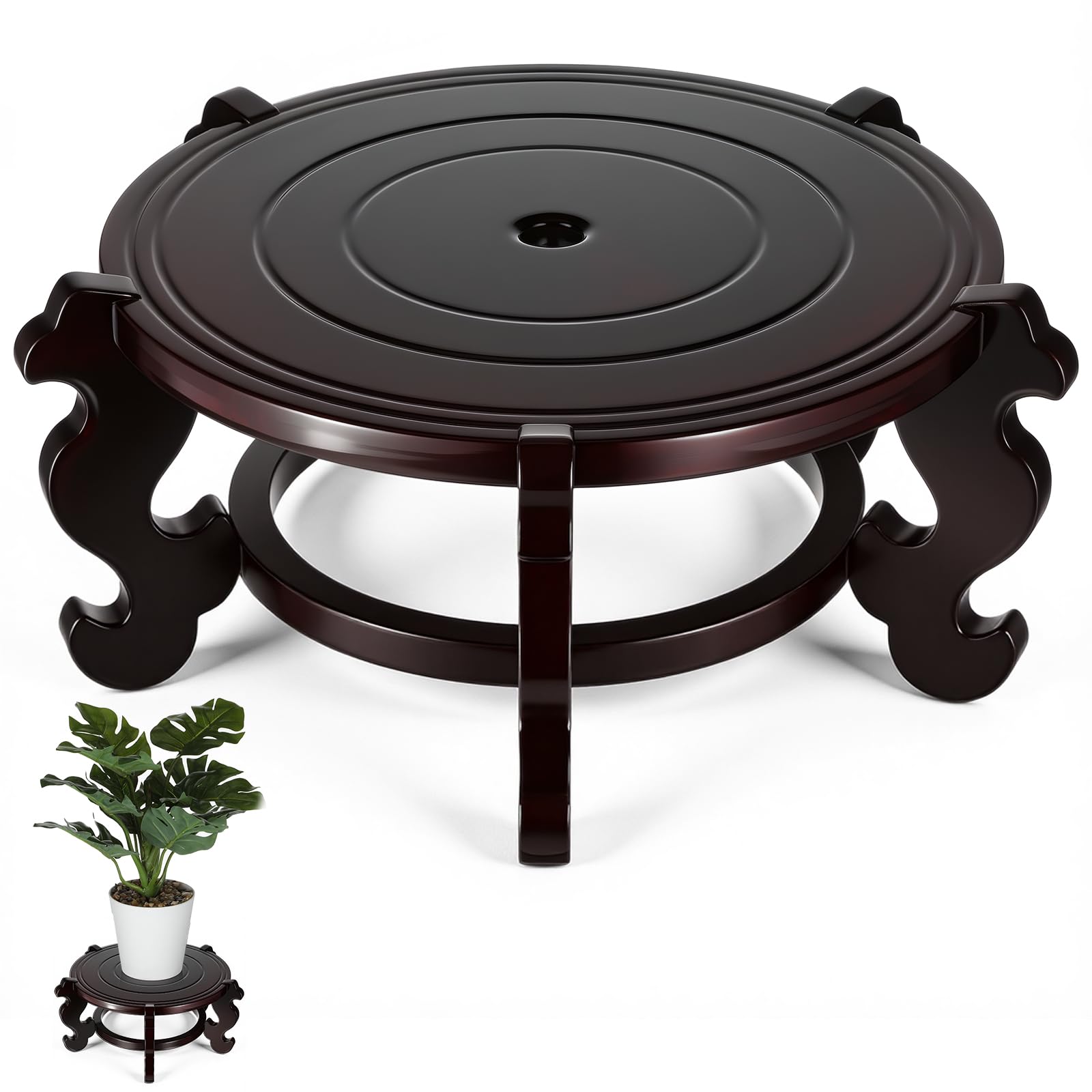 10 Inch Wooden Plant Stand Indoor Chinese Fishbowl Planter Display Stand Wooden Planter Stands Asian Vase Pot Stands for Indoor Vase Flower Pot Fishbowl Oriental Style (10 Inch)