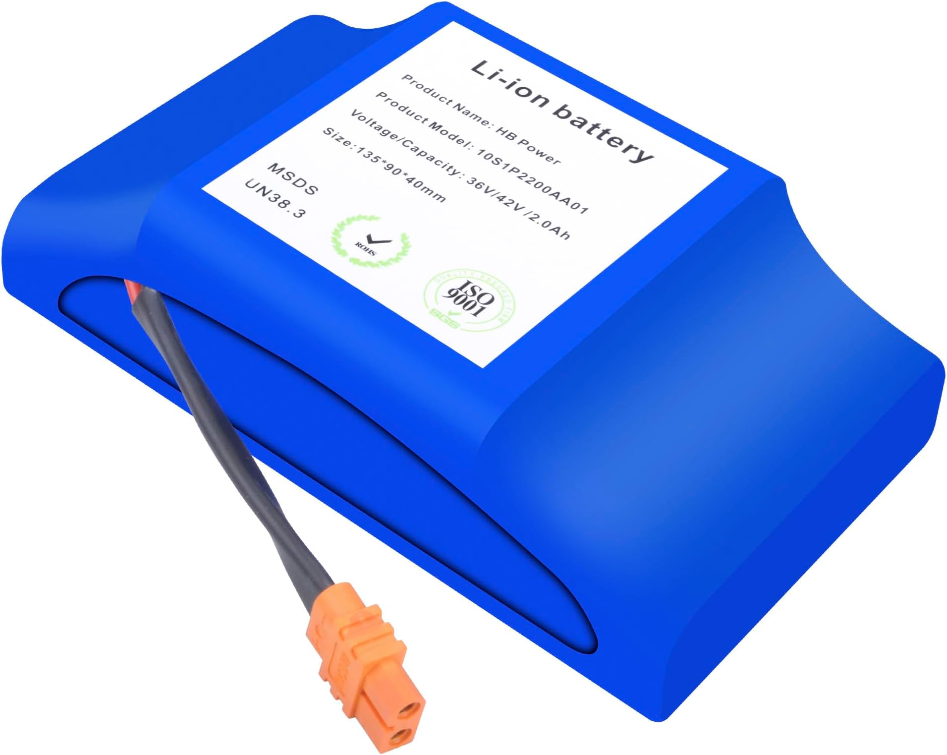 36V 4400mah Lithium Li-ion Battery replacement with XT60 SL60 Plug configuration 10S1P, fit for General Purpose Battery with Endurance Capacity 42V 4400mah , Compatible for Models 5.3 * 2.95 * 2.4Inch