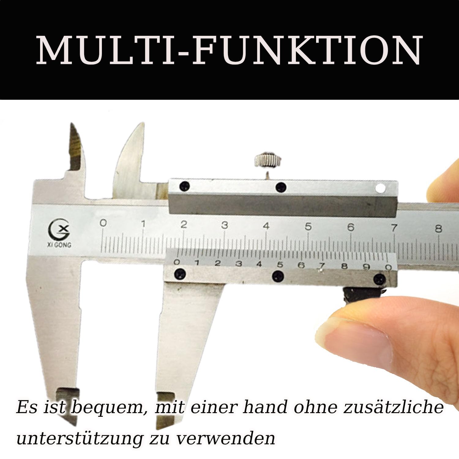 Suwmiarka 150 mm, suwmiarka ze stali nierdzewnej, analogowa 0,02 mm / 0,001 cala, analogowa, do użytku domowego i przemysłowego, pomiar, srebrna ze śrubą ustalającą