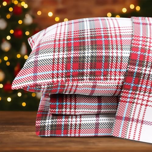 Hitime Twin Size 3-Piece Christmas Sheet Set - Ultra Soft & Breathable Polyester Bed Sheets, All Season Cooling Bedding with Deep Pockets, Wrinkle & Fade Resistant (Christmas Plaid)
