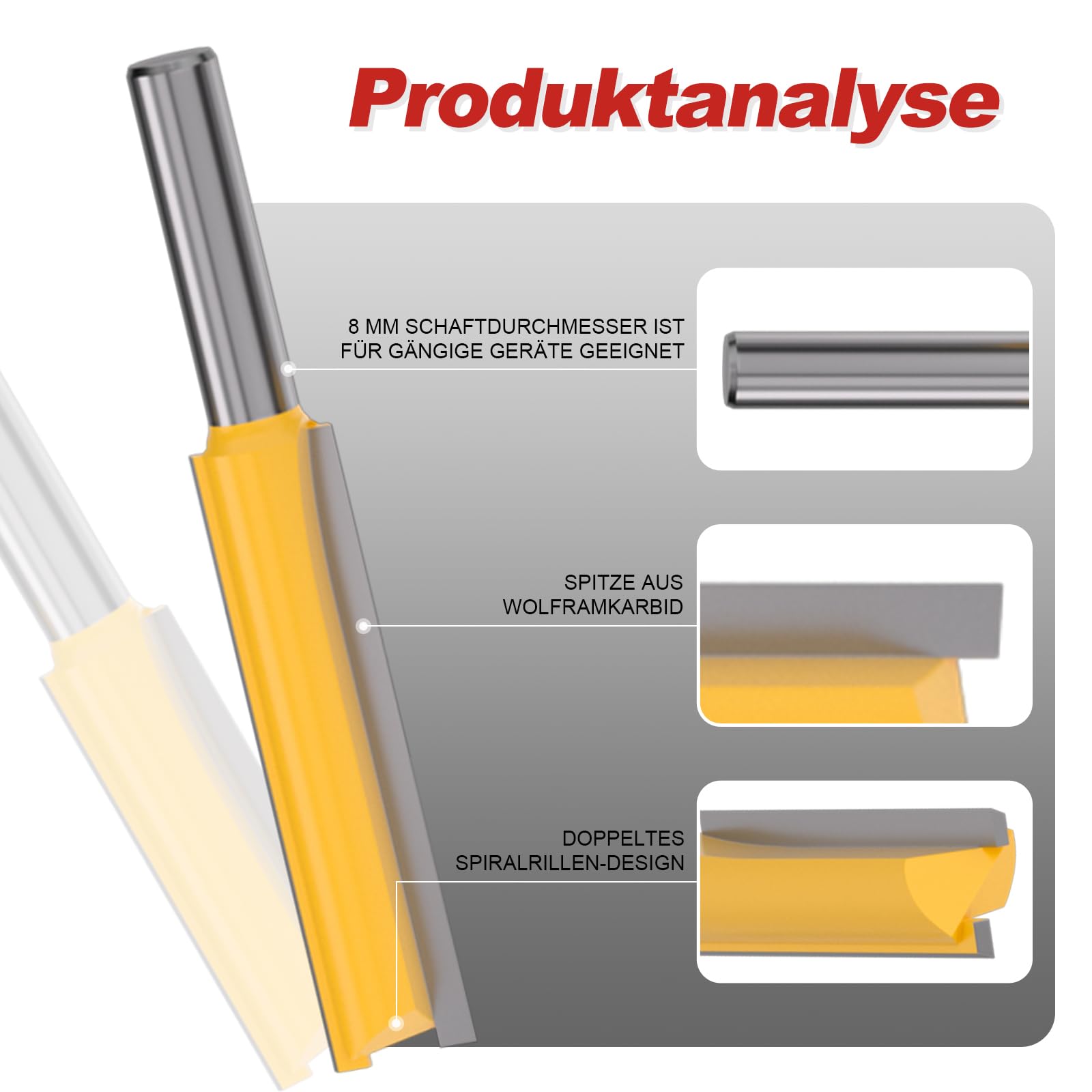 APIELE 4 frese dritte, frese dritte, fusto da 8 mm, fresa per legno, fresa per fresa per legno