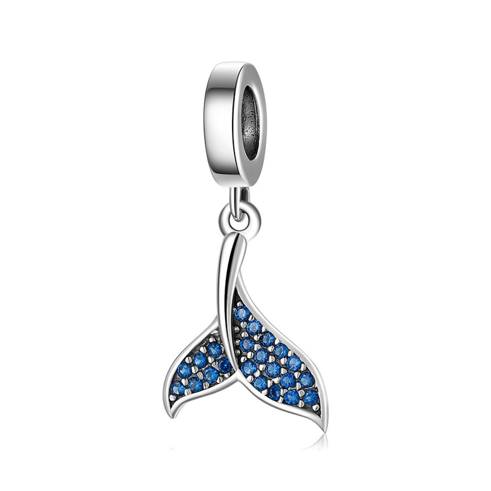 DUUDAH Women's Jewellery 925 Sterling Silver pendant Beads,Fish Tail Blue Zircon Charm 925 Sterling Silver Pendant Beads For Jewelry Making Pendants Fit Original Charm European Bracelets