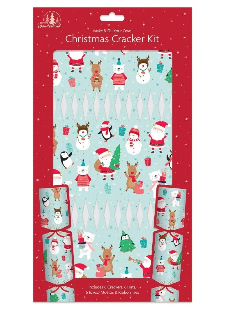 Simply Products Red, White, Green 6Pc Make And Fill Your Own Christmas Party Cracker Kit - Festive Seasonal Cracker Craft Diy Kit (Santa Rudolph Snowman & Friends)