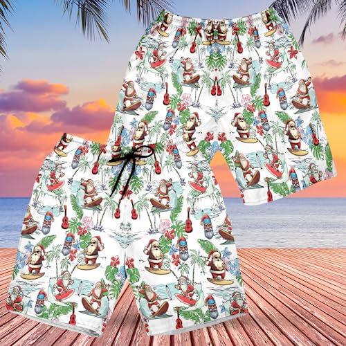 Xmas in July Men's Swim Trunks - Santa Claus Hawaiian Shorts for Men, Men's Summer Bathing Shorts Set 323