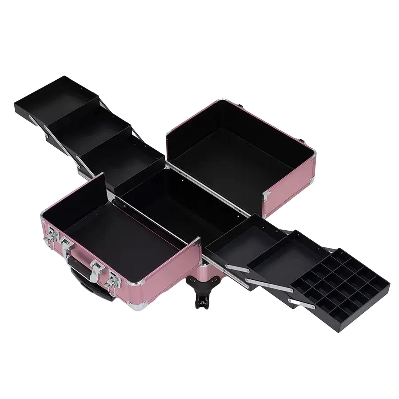 Estuche rígido para cosméticos, Caja de Maquillaje, Neceser, Carrito de Maquillaje, maletín de Viaje, Estuche para manicura, Estuche con Ruedas, Color Negro y Rosa.