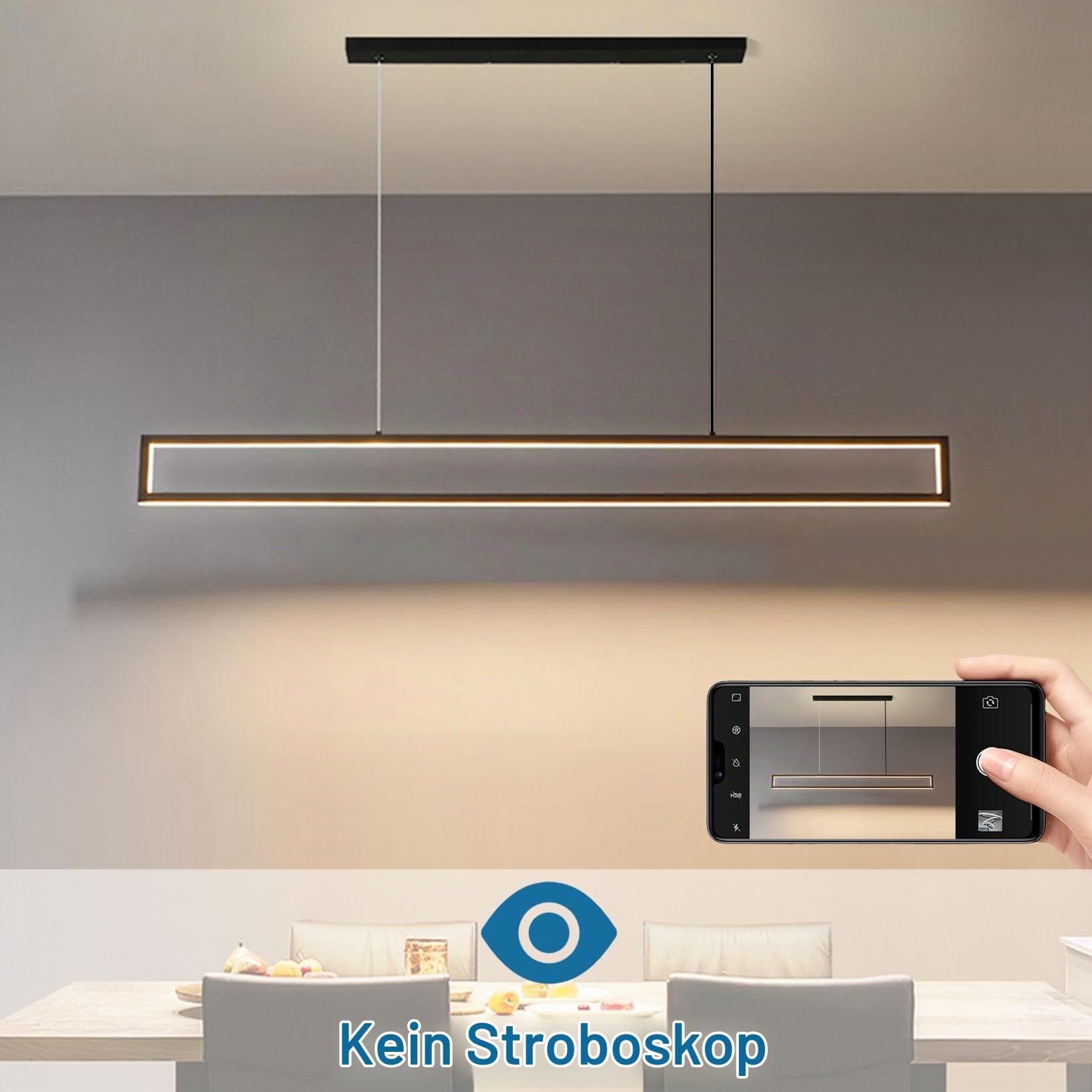 LED Pendelleuchte Esstisch 100cm, Modern Led Hängelampe Esstisch Dimmbar Hoehenverstellbar 42W Aluminium Esstischlampe Hängend Mit Fernbedienung 3000K-6500K 10%-100% Helligkeit