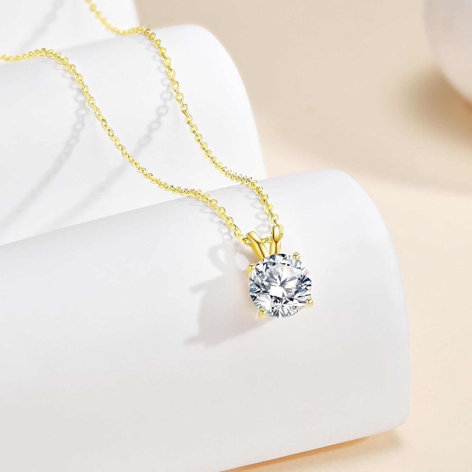 SUNFEEL 2CT Moissanite Necklace for Women Round Cut Moissanite Pendant 18K White/Yellow Gold Plated Sterling Silver Necklace D Color VVS1 Solitaire Pendant with 16+2 Inch Chain Jewelry for Mom/Wife - Image 4