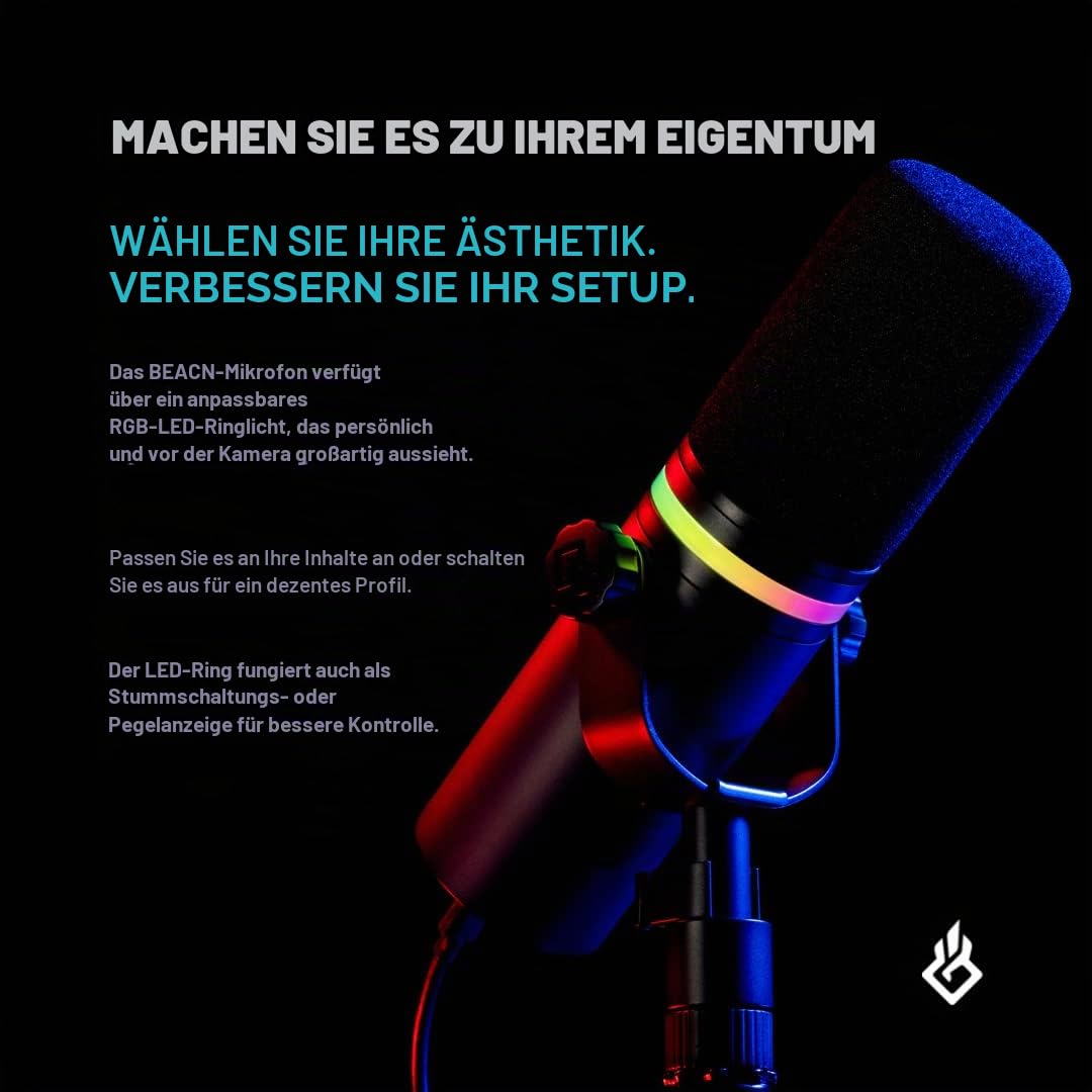 BEACN Dark Dynamic USB-Mikrofon für PC | Professionelles Podcast, Gaming und Streaming-Mikrofon in Studioqualität für YouTube, Twitch und Aufnahme