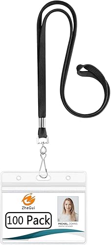 ZHEGUI - Portatarjetas de plástico transparente con cordón horizontal grande de 3 x 4 para identificación soporte impermeable de PVC para tarjetas